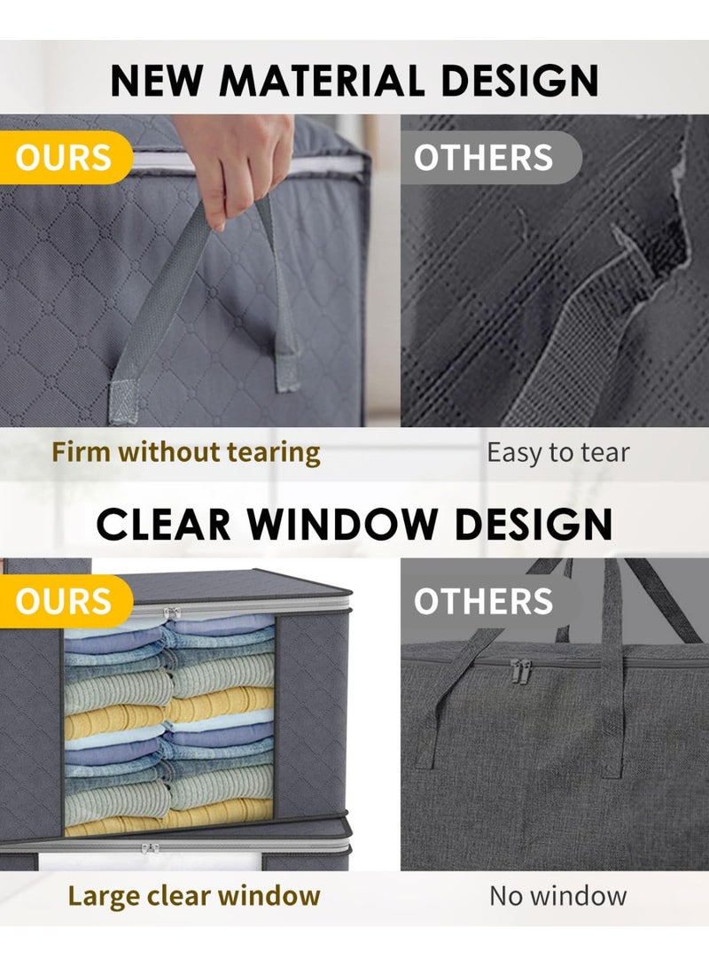 LODROC 6 Pack 90L Large Capacity Clothes Storage Bags with Zips, Storage Boxes with Lids, Reinforced Handle, Foldable, Thick Fabric, for Comforters, Clothes, Blankets, Bedding, Dark Grey - Image 3